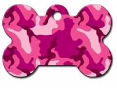 Engraved ID Tag:  Large Bone Shape Pink Camo