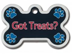 Engraved ID Tag:  Large Bone Shape Chrome with "Got Treats" Epoxy