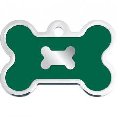 Engraved ID Tag:  Large Bone Shape Chrome with Emerald Green Epoxy