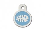 Engraved ID Tag:  Small Round Blue Fish Skeleton Epoxy Tag