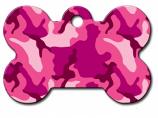 Engraved ID Tag:  Small Bone Shape Pink Camo