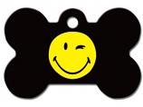 Engraved ID Tag:  Large Bone Shape Winking Smiley